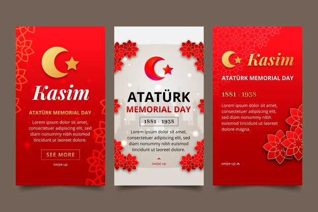 Realistic ataturk memorial day instagram stories collection