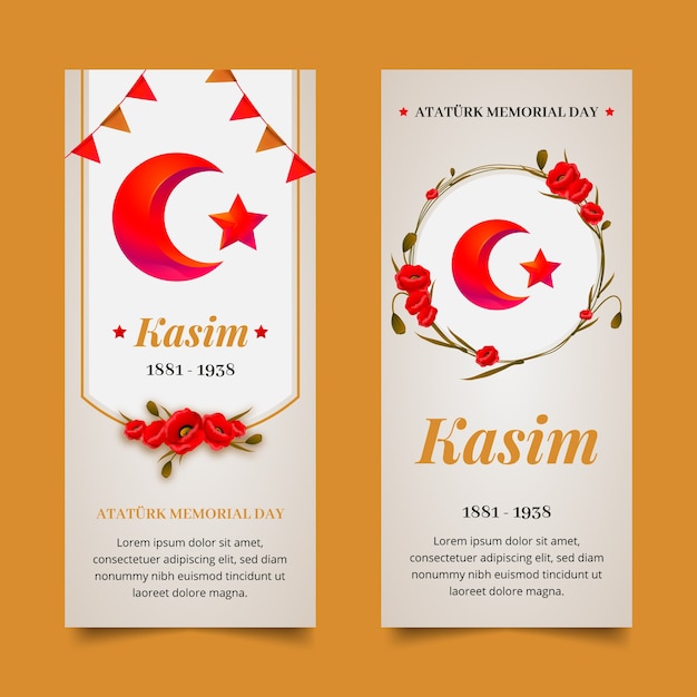 realistic ataturk memorial day vertical banners set