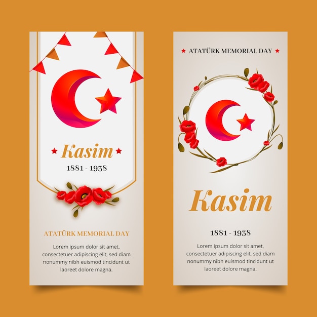 Realistic ataturk memorial day vertical banners set