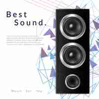 Free vector realistic audio system composition with best sound headline and big black speaker  illustration