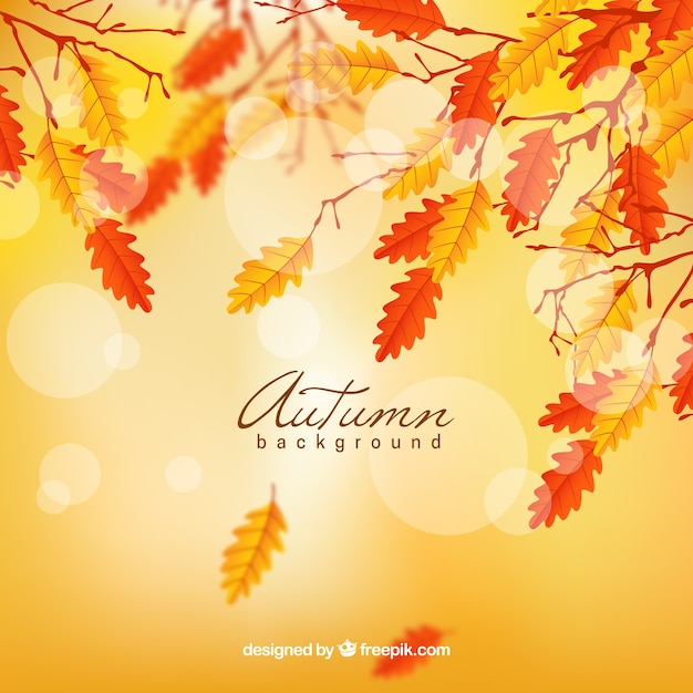 Free vector realistic autumn background with blurred leaves