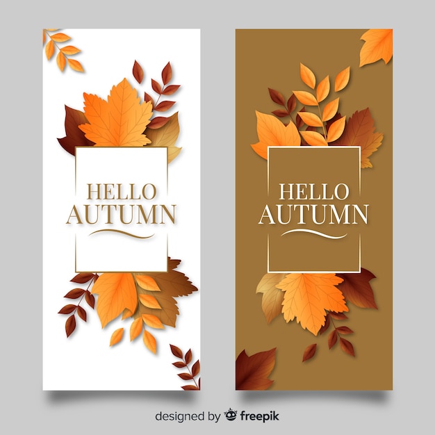 Free vector realistic autumn banners template with leaves