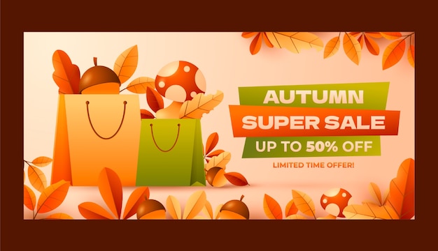 Realistic autumn celebration horizontal sale banner template