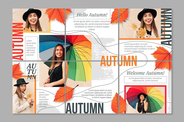 Free vector realistic autumn instagram posts collection