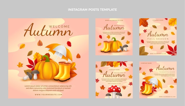 Free vector realistic autumn instagram posts collection