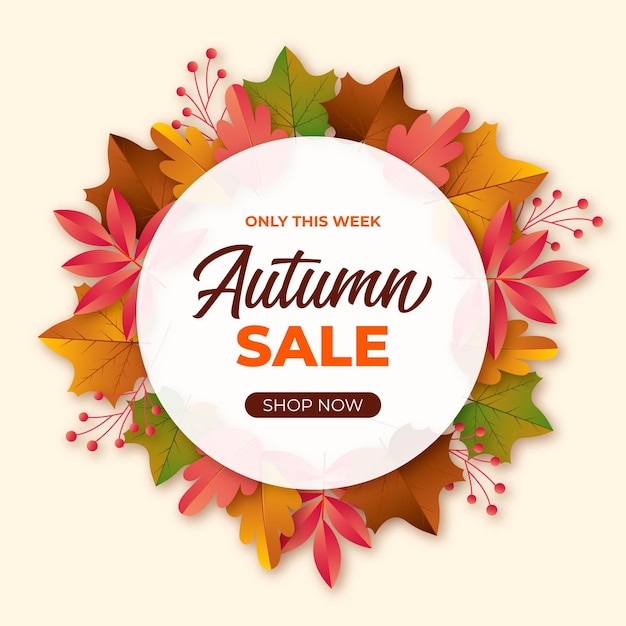 Realistic autumn sale banner