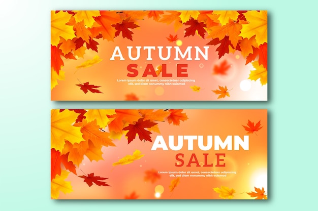 Realistic autumn sale banners set