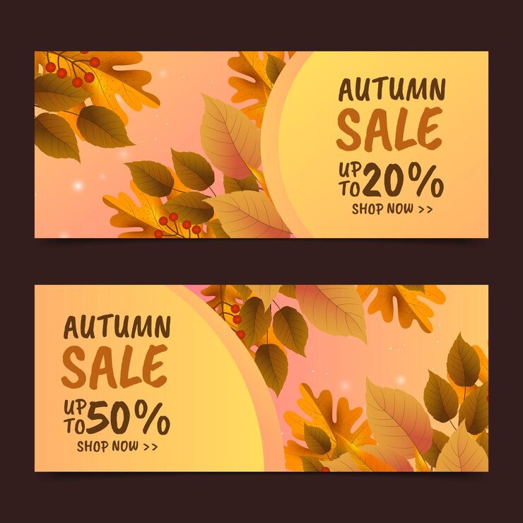Free Vector realistic autumn sale horizontal banners set