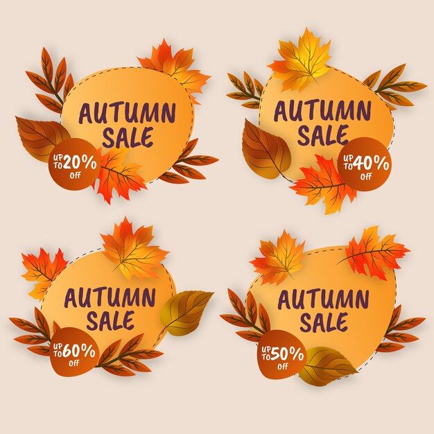 Realistic autumn sale labels collection