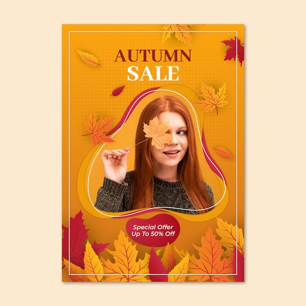 Realistic autumn sale vertical poster template