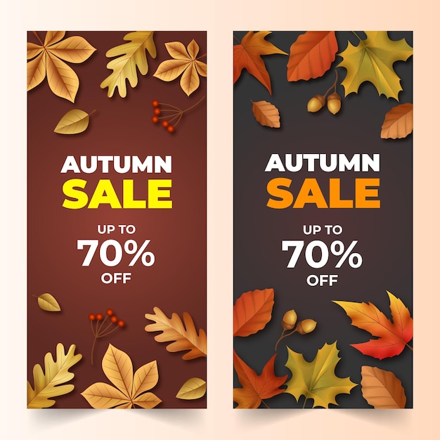 Set di banner di vendita verticale autunnale realistico