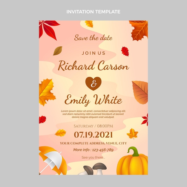 Free vector realistic autumn wedding invitation template