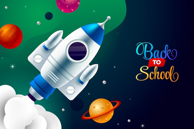 Реалистичный школьный фон с ракетой и планетами