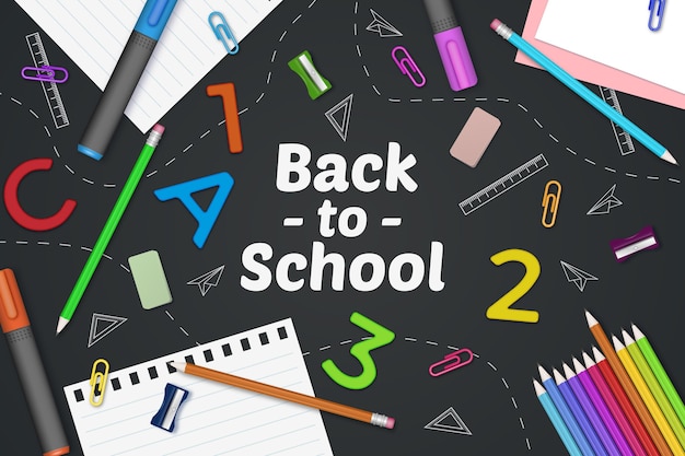 Free vector realistic back to school background with stationery