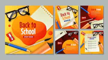 Free vector realistic back to school instagram posts collection