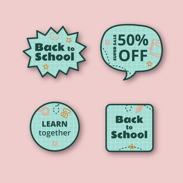 Realistic back to school labels collection