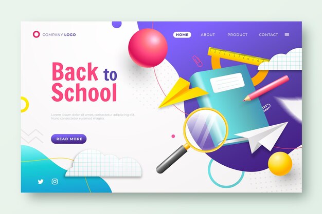 Realistic back to school landing page template