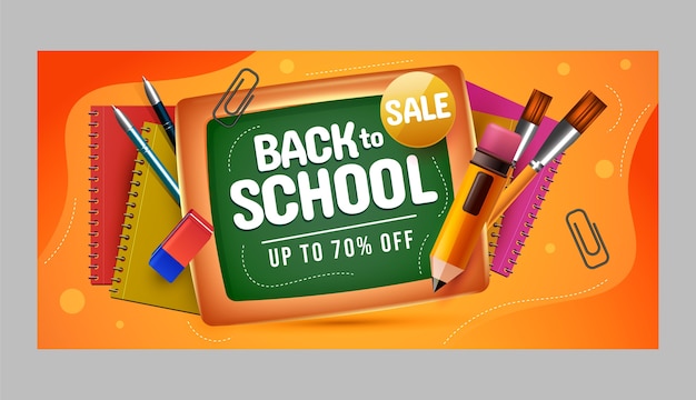 Realistic back to school sale horizontal banner template