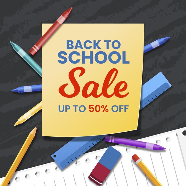 Realistic back to school sales banner