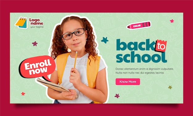 Realistic back to school social media promo template