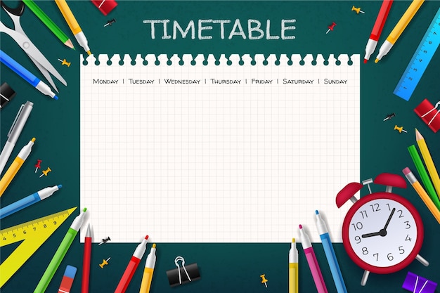 Realistic back to school timetable template