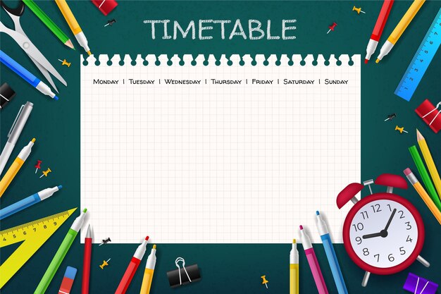 Realistic back to school timetable template