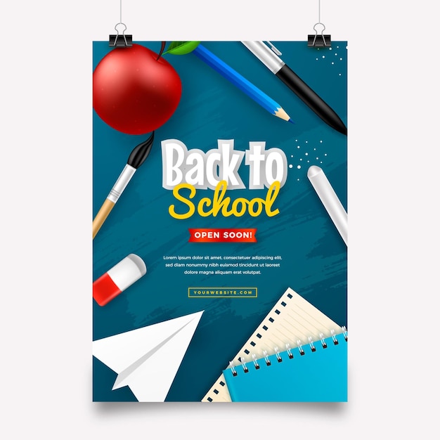 Realistic back to school vertical sale flyer template