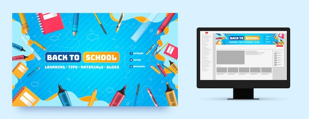 Free vector realistic back to school youtube channel art