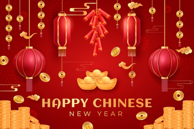 Free vector realistic background for chinese new year festival