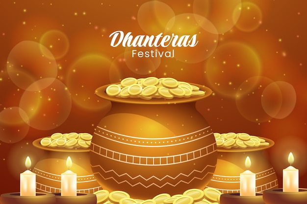 Realistic background for dhanteras festival celebration