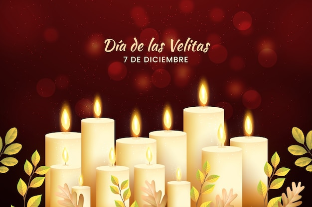 Бесплатное векторное изображение Реалистичный фон для празднования диа-де-лас-велитас со свечами и листьями