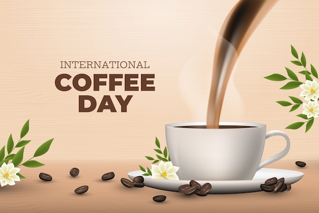 無料ベクター 国際コーヒーデーのお祝いの現実的な背景