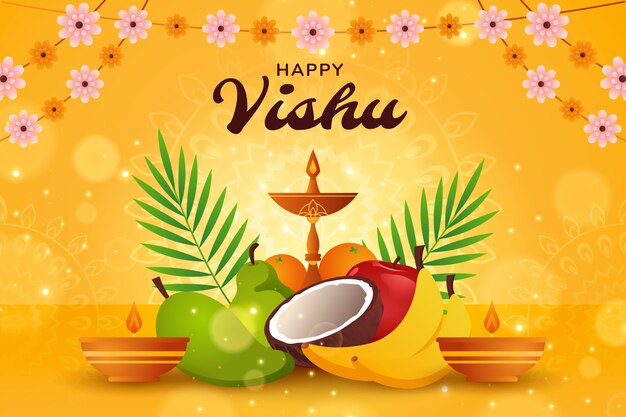Realistic background for hindu vishu festival celebration