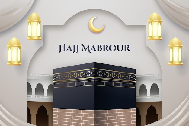 Vettore gratuito sfondo realistico per il pellegrinaggio hajj islamico