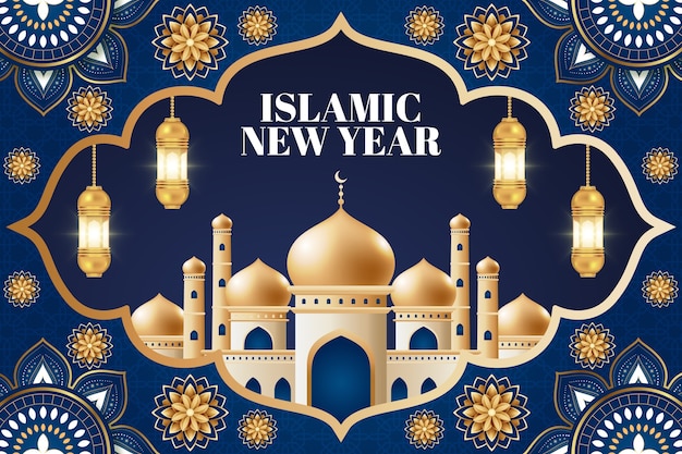 Vettore gratuito sfondo realistico per la celebrazione del capodanno islamico