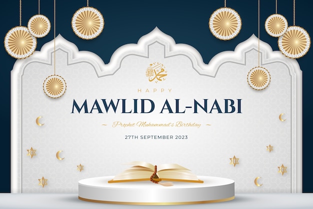 Free vector realistic background for mawlid al-nabi celebration