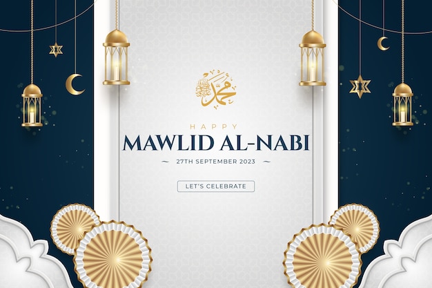 Free vector realistic background for mawlid al-nabi celebration