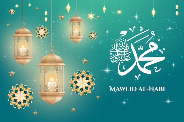 Free vector realistic background for mawlid al-nabi celebration