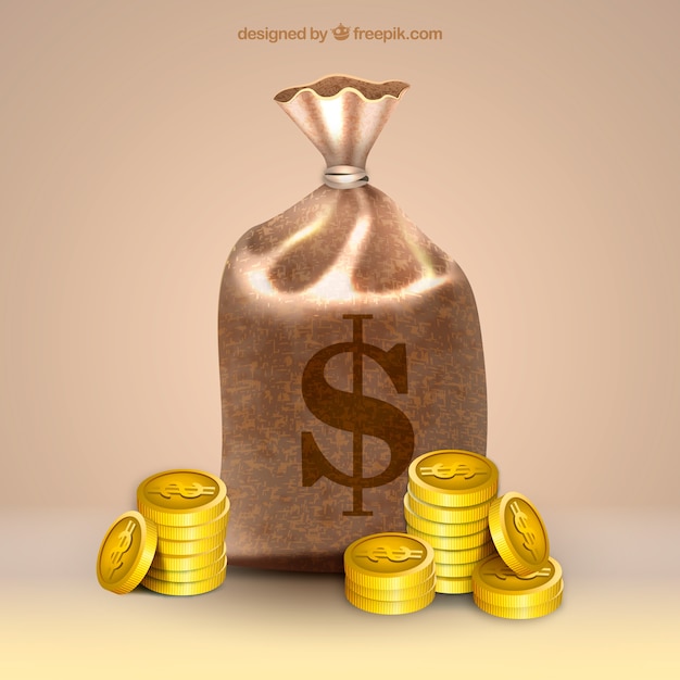 Free vector realistic background of money bag and coins