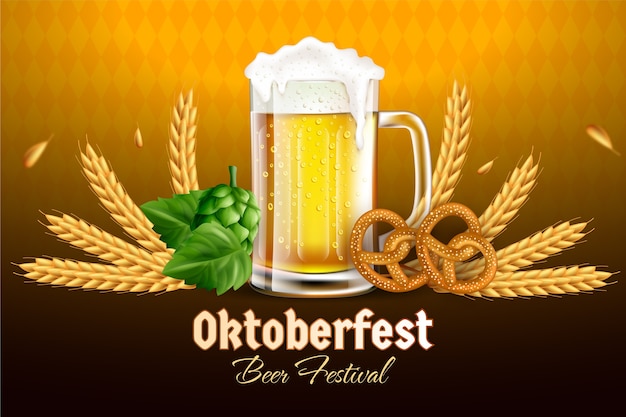 Vettore gratuito sfondo realistico per la celebrazione del festival della birra oktoberfest