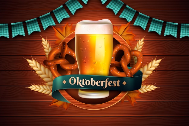 Vettore gratuito sfondo realistico per la celebrazione del festival della birra oktoberfest