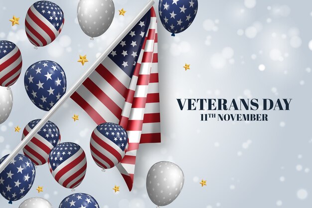 Vettore gratuito sfondo realistico per le vacanze del giorno dei veterani degli stati uniti