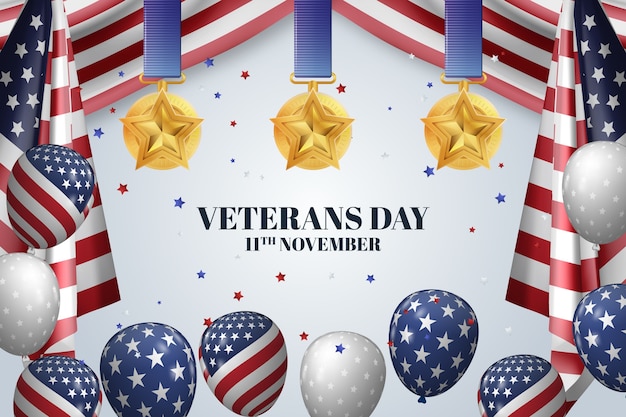 Vettore gratuito sfondo realistico per le vacanze del giorno dei veterani degli stati uniti