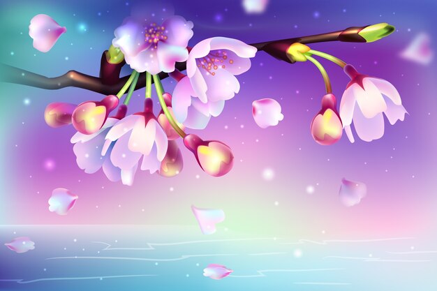 Realistic background with beautiful flowers