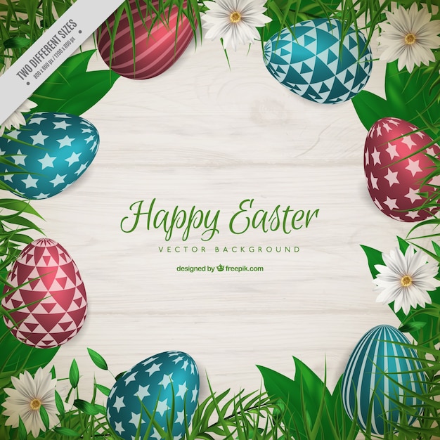 Free vector realistic background with easter eggs and flowers