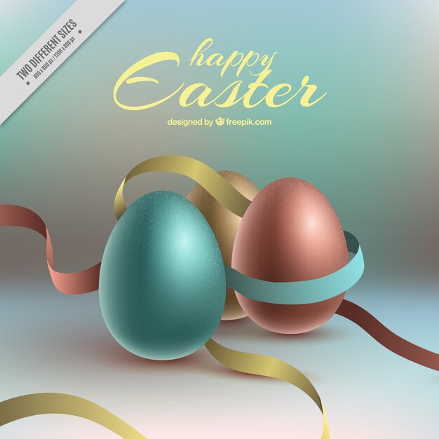 Realistic background with easter eggs and ribbons