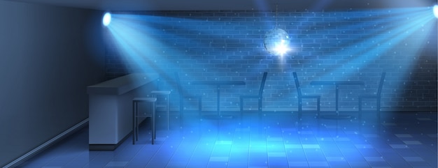 Free vector realistic background with empty dance floor in nightclub. modern disco dance-hall