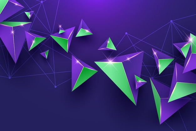 Free vector realistic background with purple and green triangles