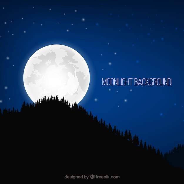 Free vector realistic background with trees and full moon