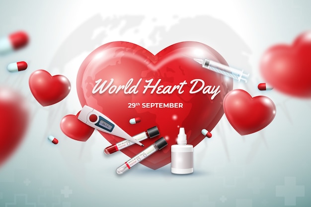 Vettore gratuito sfondo realistico per la consapevolezza della giornata mondiale del cuore